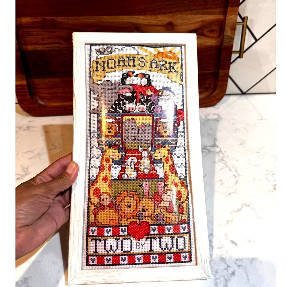 Design Works Crafts Noah's Ark Two by Two Cross Stitch Kit framed w/animals VTG